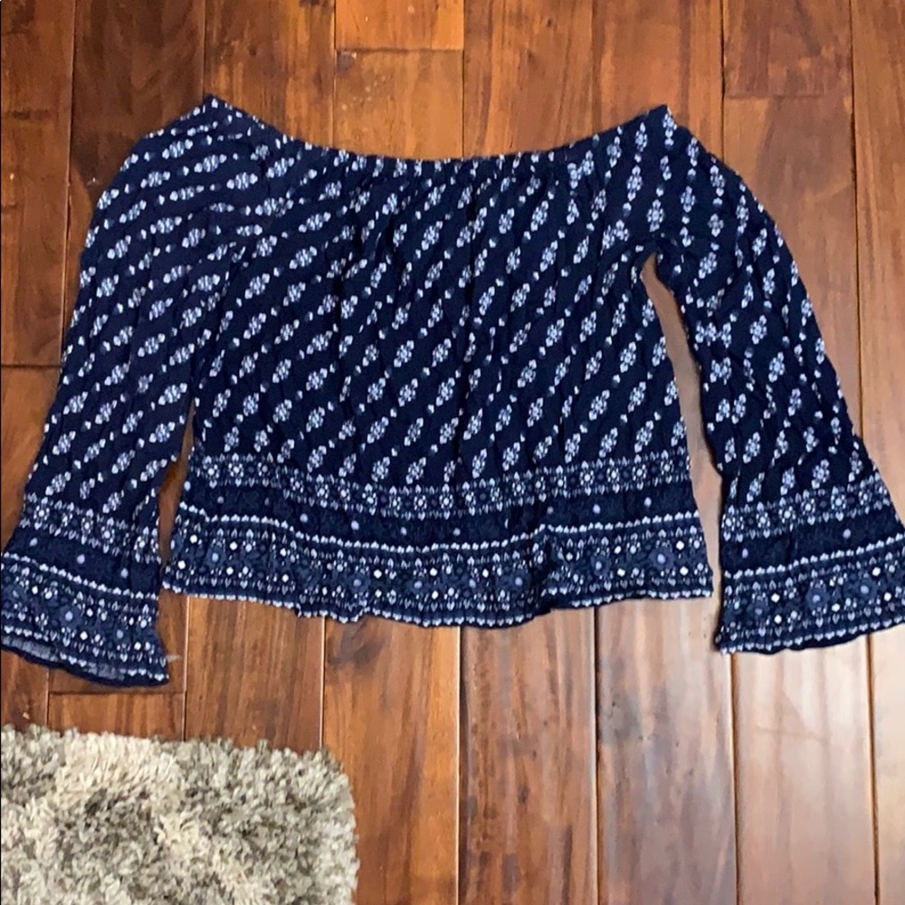 Navy Blue Off the Shoulder Top